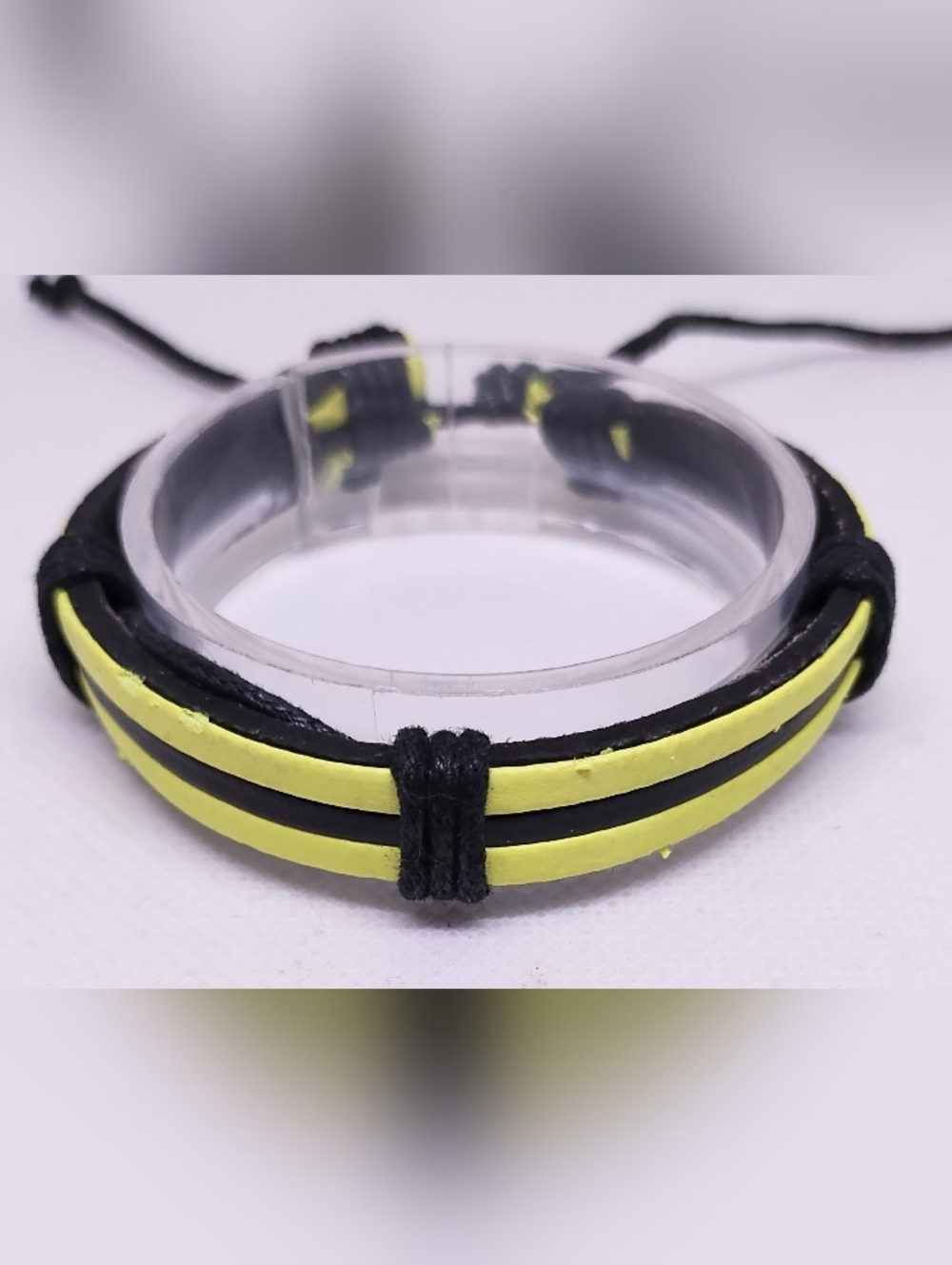 Men's Bracelet Leather Layered Black Yellow Jewelry New G6‎